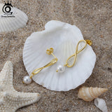 14K Silver Infinity Dangle Pearl Earrings with Baroque Pearl GPE49