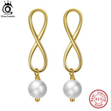 14K Silver Infinity Dangle Pearl Earrings with Baroque Pearl GPE49