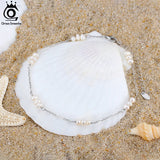 14K 925 Silver Pearls Anklets for Women Foot Bracelet Ankle Jewelry