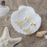 14K Silver Pearl Earrings Mermaid Tail Women Vintage Party Jewelry