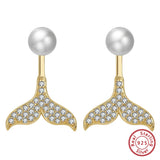 14K Silver Pearl Earrings Mermaid Tail Women Vintage Party Jewelry