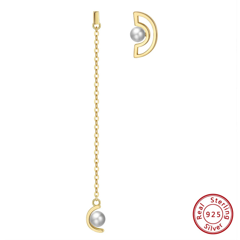 14K Silver Tassel Dangle Earrings with Pearl GPE37