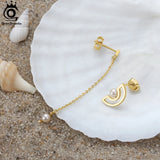 14K Silver Tassel Dangle Earrings with Pearl GPE37