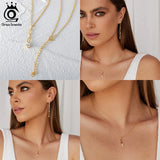 14K 925 Silver Zirconia Necklace, Long Paperclip Chain Women Party Jewelry