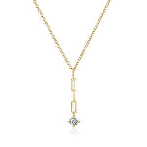14K 925 Silver Zirconia Necklace, Long Paperclip Chain Women Party Jewelry