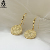 14K Circle Disc Drop Earrings Hammered Coin Dangle Earrings for Women