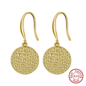 14K Circle Disc Drop Earrings Hammered Coin Dangle Earrings for Women