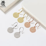 14K Circle Disc Drop Earrings Hammered Coin Dangle Earrings for Women