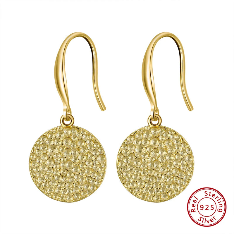 14K Circle Disc Drop Earrings Hammered Coin Dangle Earrings for Women