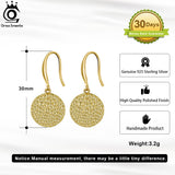 14K Circle Disc Drop Earrings Hammered Coin Dangle Earrings for Women