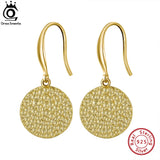 14K Circle Disc Drop Earrings Hammered Coin Dangle Earrings for Women