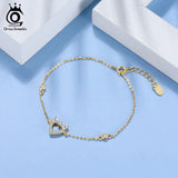 14K Love Heart Silver Bracelet For Women Girl Fine Jewelry