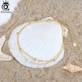 14K Natural Pearl Cable Chain Anklet for Women Girls Beach Foot Bracelet