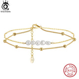 14K Natural Pearl Cable Chain Anklet for Women Girls Beach Foot Bracelet