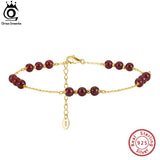 4mm Beaded Garnet Anklet 925 Sterling Silver Foot Chain SA46