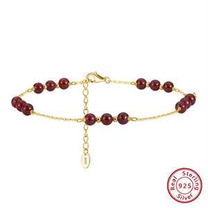 4mm Beaded Garnet Anklet 925 Sterling Silver Foot Chain SA46