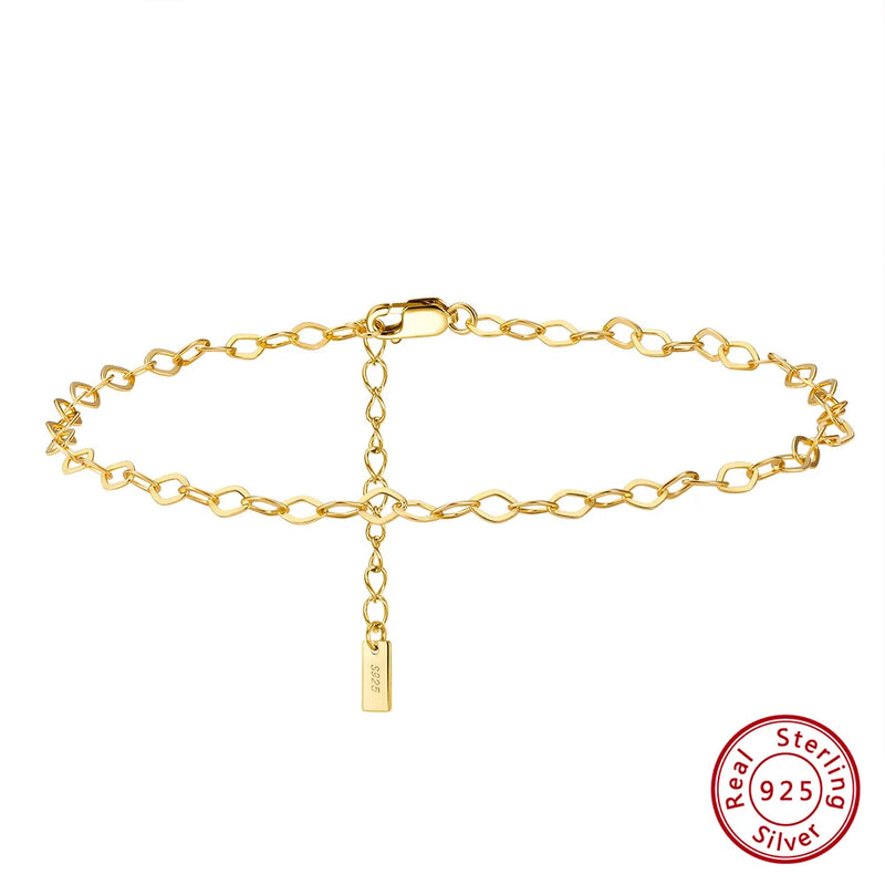 14K Italian Rhombus Chain Anklet for Women Girls Summer Beach Foot Bracelet