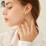 14K Long Chain Dangle Earrings with Natural Freshwater Pearl for Women