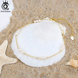 14K Freshwater Pearl Anklet for Women Summer Beach Jewelry