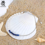 14K Freshwater Pearls & Lapis Lazuli Ankle Chain for Women Girls