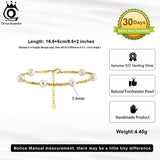 14K Nugget Link Chain Bracelet with Pearl S925 Silver Bracelet