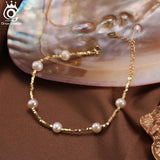 14K Nugget Link Chain Bracelet with Pearl S925 Silver Bracelet