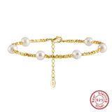14K Nugget Link Chain Bracelet with Pearl S925 Silver Bracelet