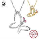 Butterfly Pendant Necklace 925 Sterling Silver 14K Plated Chain Jewelry SN293