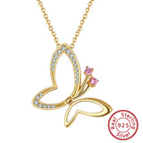 Butterfly Pendant Necklace 925 Sterling Silver 14K Plated Chain Jewelry SN293