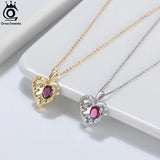 14K Plated Heart Necklace with Garnet Gems for Women