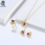14K Plated Heart Necklace with Garnet Gems for Women