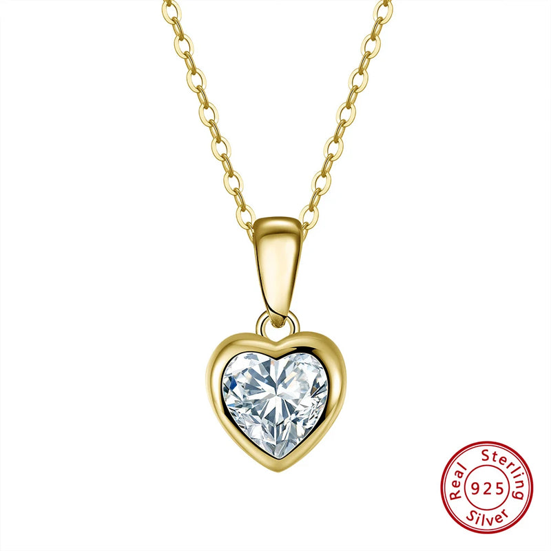 14K Plated Sterling Silver Heart CZ Necklace Pendant