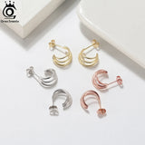 14K Plated Sterling Silver Triple Hoop Huggie Earrings APE46
