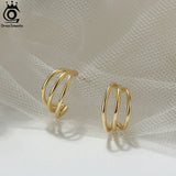 14K Plated Sterling Silver Triple Hoop Huggie Earrings APE46