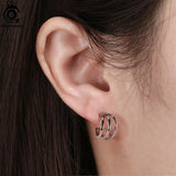 14K Plated Sterling Silver Triple Hoop Huggie Earrings APE46