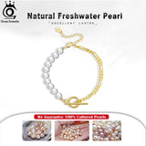 14K Silver Chain & Pearl Bracelet with Toggle Clasp