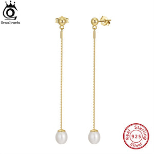 14k Plated Long Chain Pearl Earrings for Women