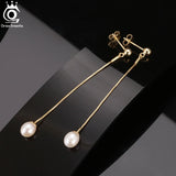 14k Plated Long Chain Pearl Earrings for Women
