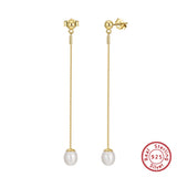 14k Plated Long Chain Pearl Earrings for Women
