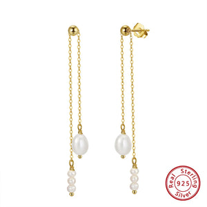 Long Tassel Pearl Earrings for Women Sterling Silver Jewelry Gift