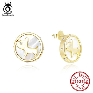 14mm Puppy Stud Earrings Mother of Pearl Double Layer Piercing