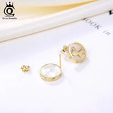 14mm Puppy Stud Earrings Mother of Pearl Double Layer Piercing