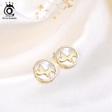14mm Puppy Stud Earrings Mother of Pearl Double Layer Piercing