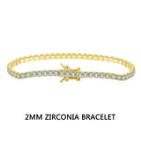 Zirconia Tennis Chain Bracelet 925 Sterling Silver 14K Plated Men Women Bangle