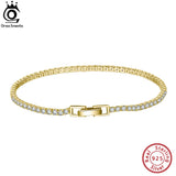 Zirconia Tennis Chain Bracelet 925 Sterling Silver 14K Plated Men Women Bangle
