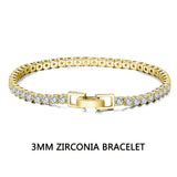 Zirconia Tennis Chain Bracelet 925 Sterling Silver 14K Plated Men Women Bangle