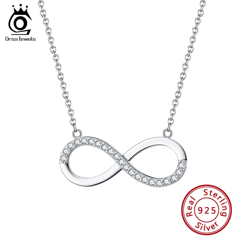 CZ Infinity Pendant 925 Silver Necklace for Women - Birthday Gift