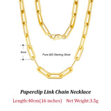 Paperclip Link Chain Necklace 925 Sterling Silver 14k Chain Man Woman Necklaces