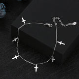 925 Silver Cable Chain Cross Anklet Women 14K Summer Ankle Bracelet