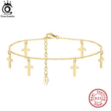 925 Silver Cable Chain Cross Anklet Women 14K Summer Ankle Bracelet